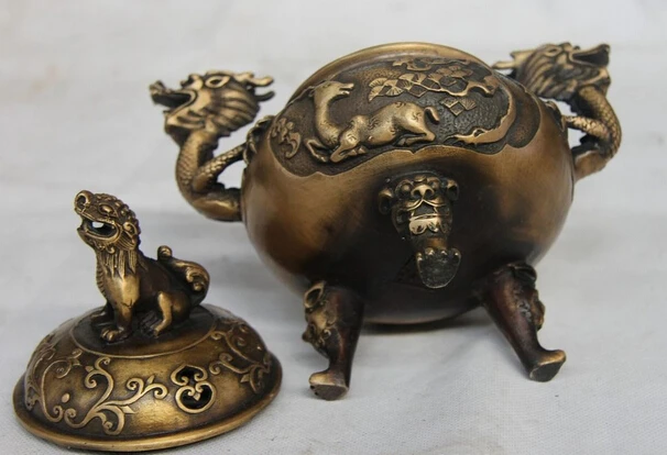 

04 China Bronze Copper Foo Dog Lion Dragon Unicorn kylin Deer Incense Burner Censer