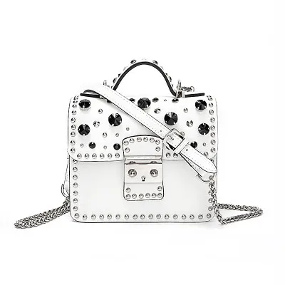 size 2 white Мода Diamond заклепки цепь сумка Для женщин сумка из натуральной кожи женская сумка \ Сумочка женская через плечо сумка небольшой лоскут - Цвет: size 2 white