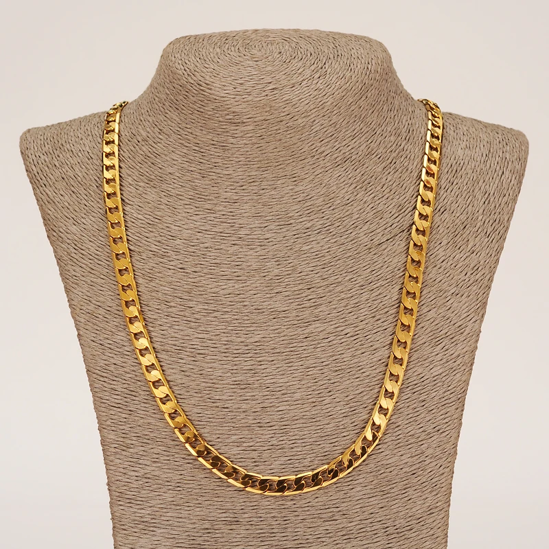 

Bangrui 60cm&21cm Womens Mens Chain Golden Plated Chain Curb Link Yellow Gold Filled Bracelet Chain Jewelry