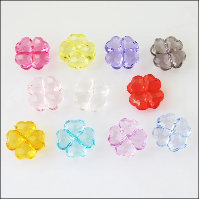 New 80Pcs Mixed Plastic Acrylic Clover Flower Spacer Beads Charms 11mm | Украшения и аксессуары