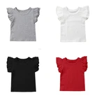 Хлопковый однотонный топ с рукавами-крылышками и оборками для маленьких девочек