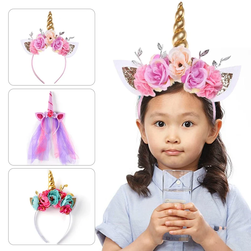 1 шт Дешевые Детские радужные единороги рога Hairband Дети шифон повязка на голову "Единорог" блеск Пасхальный обруч для волос аксессуары для волос