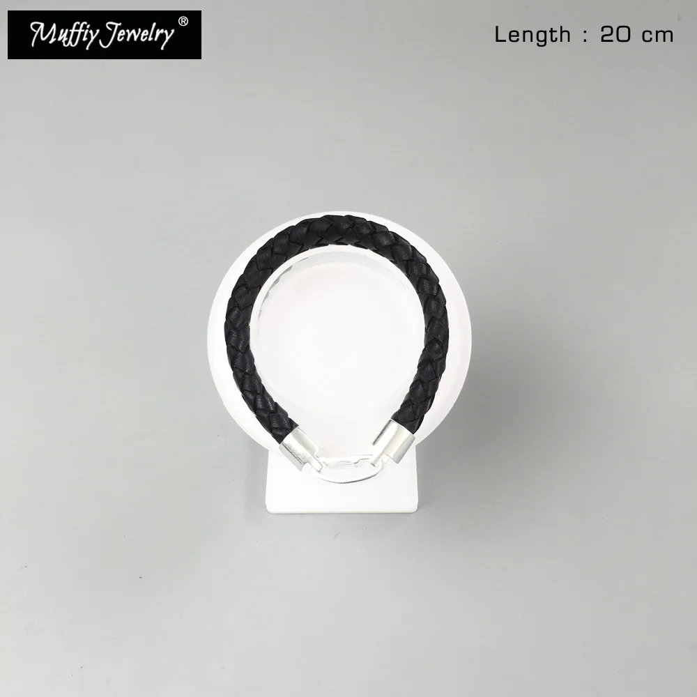 Черный плетеный кожаный браслет Блестящие модные ювелирные изделия для женщин в