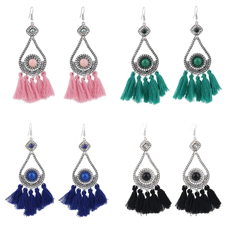 

Liuxsp 2 Pairs of Tassel Earrings For Women Vintage Fashion Jewelry Long Drop Earrings Round Big Hanging Dangle Earrings