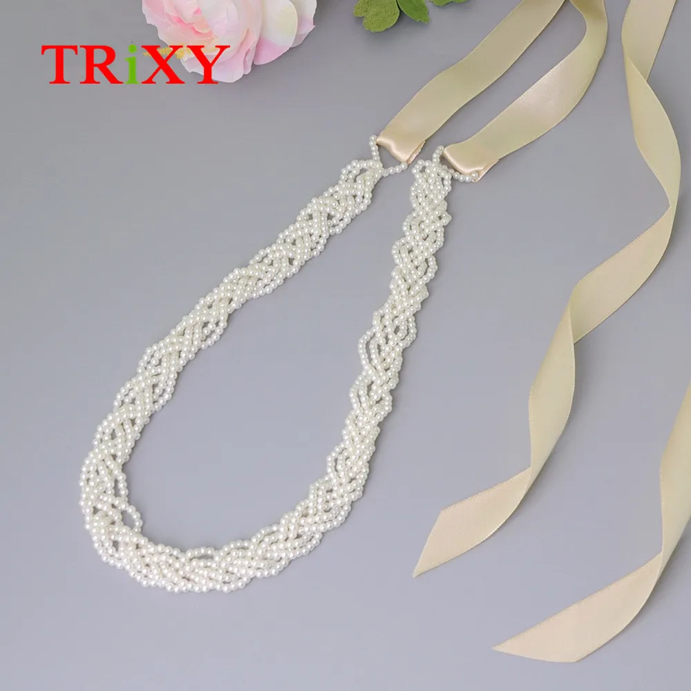TRiXY S262 Свадебные ремни с жемчугом пояс для свадебного платья невесты лентой