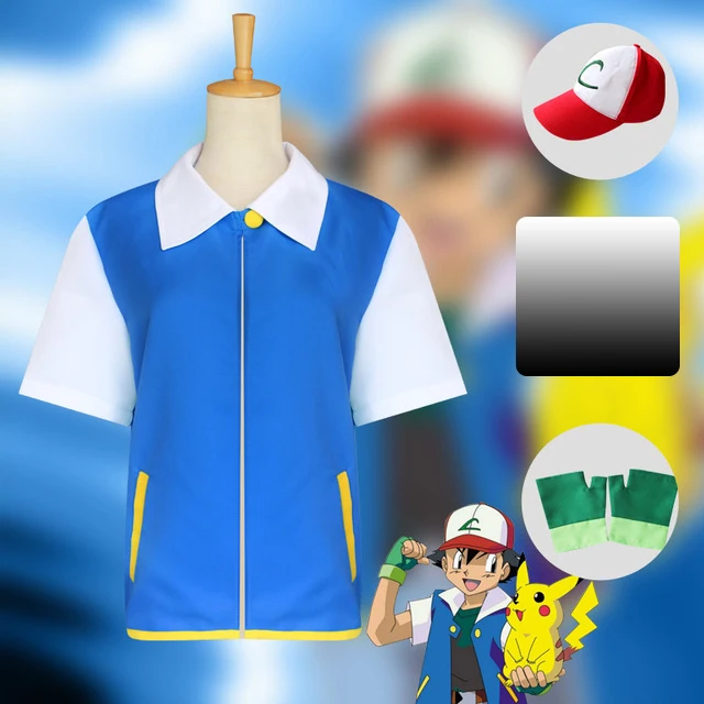 Jacket Hat Gloves Аниме покемон косплей Ash Ketchum косплей костюм синяя куртка шляпа перчатки Poke Ball полный комплект костюмы на Хэллоуин - Цвет: Jacket Hat Gloves