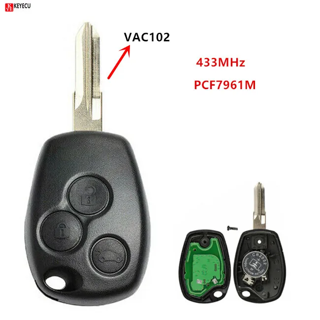 Keyecu Новый дистанционный ключ с 3 кнопками 433 МГц PCF7961M HITAG AES чип для Renault Logan Duster Clio4
