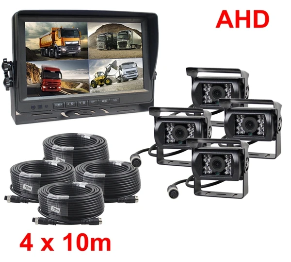 4 x 10m DIYSECUR AHD 9 дюймов Сплит QUAD Автомобильный Монитор 960P AHD IR ночное видение камера заднего вида Водонепроницаемая с SD картой видео запись - Цвет: 4 x 10m
