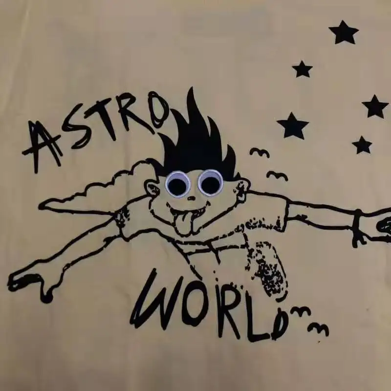 Лучшее качество принтом Трэвиса Скотта новый альбом Astroworld I Can Fly с вышитыми