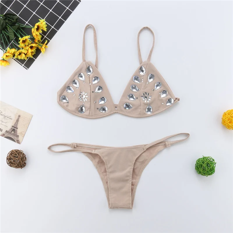 Новинка 2019 Женский комплект бикини Стразы с кристаллами и драгоценными камнями