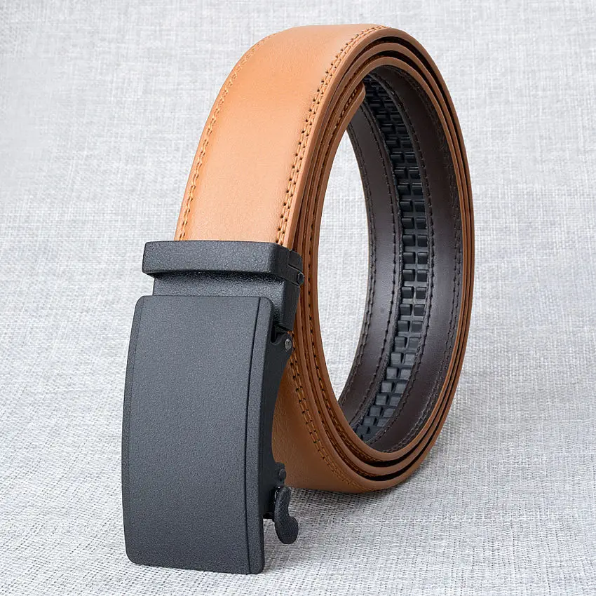 brown black buckle Брендовые высококачественные мужские ремни с автоматической пряжкой унисекс, деловой Повседневный Роскошный белый ремень из натуральной кожи для мужчин - Цвет: brown black buckle