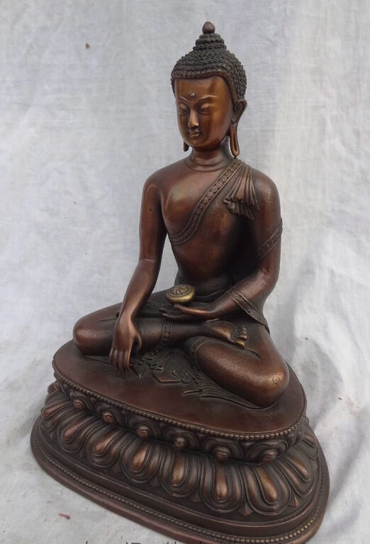 Copper Brass craft xd 002061 11" Tibet Pure Bronze Buddhist Sakyamuni Joss Shakyamuni Buddha Bowl Statue | Дом и сад