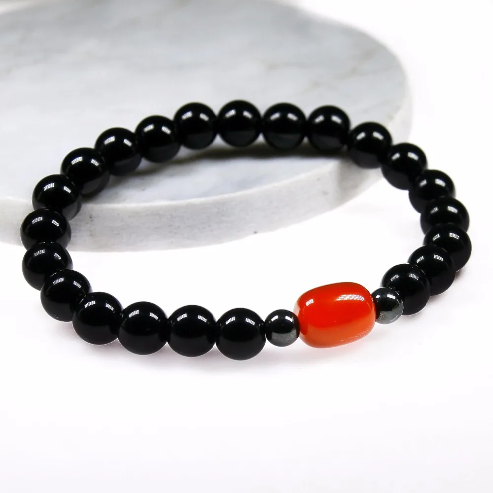 Натуральные красивые браслеты с камнем 8 мм черный оникс красным ониксом бусы для