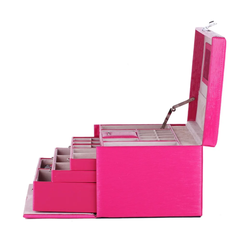 Большой розовый красный чехол для ювелирных изделий Подарочная коробка кожзам