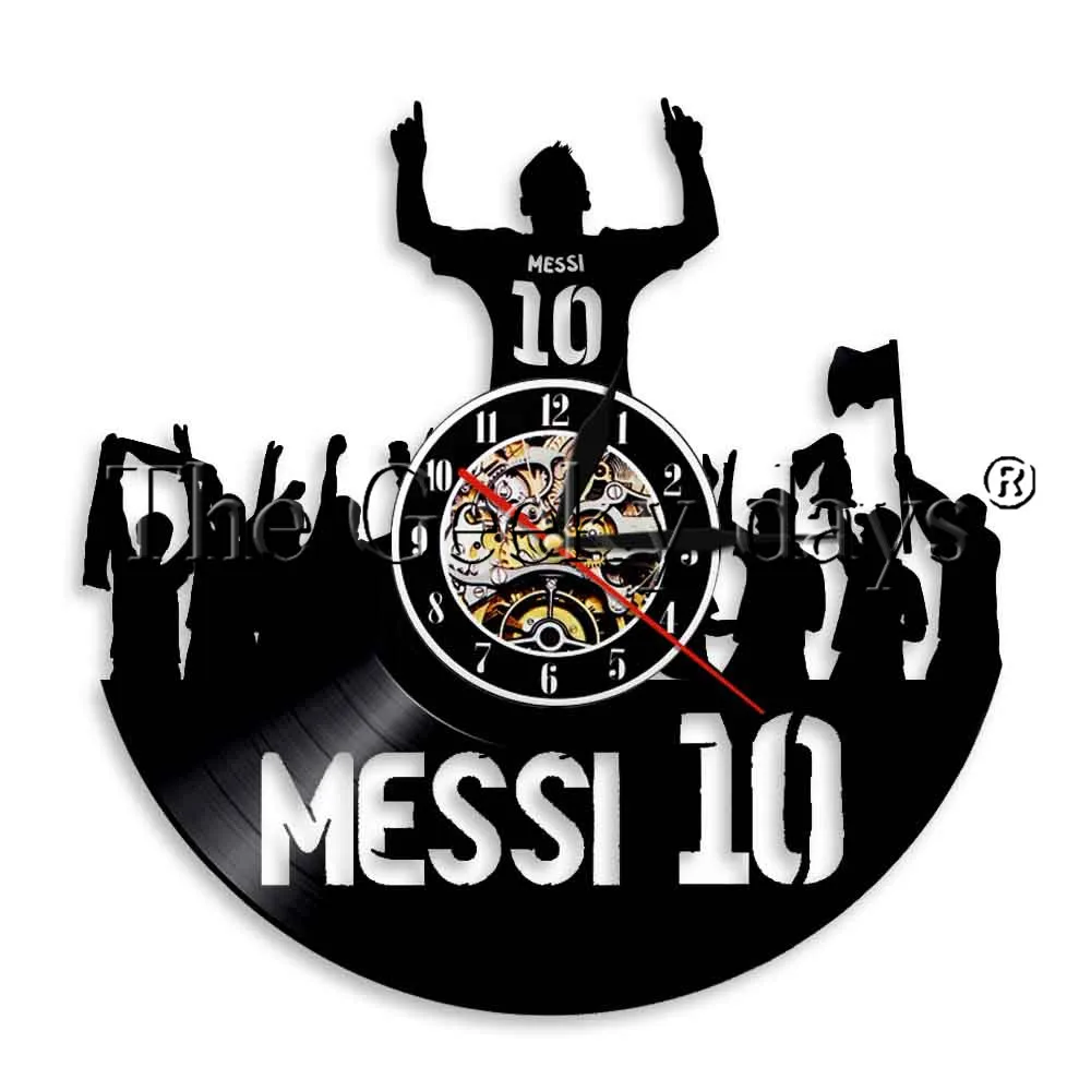 1 шт. знаменитостей Messi 10 Футбол силуэт светодиодный свет виниловая запись настенные часы Футбол Виктори Cheers настенная светодиодная Подвесная лампа