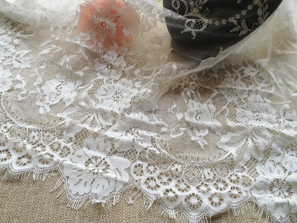 3M Soft French White Eyelash Lace Fabric Trim With Flower For Wedding Table Runner Veils Shawl Head Scarf Garments | Дом и сад