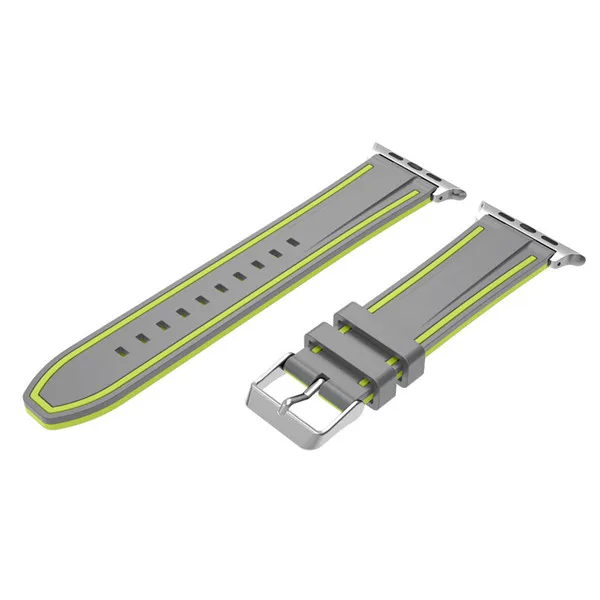 Смешанный полосатый цветной спортивный ремешок для Apple Watch 38 мм 42 мм мягкий силиконовый ремень Сменные часы полосы для iwatch серии 3/2/1 - Цвет: Gray lemon