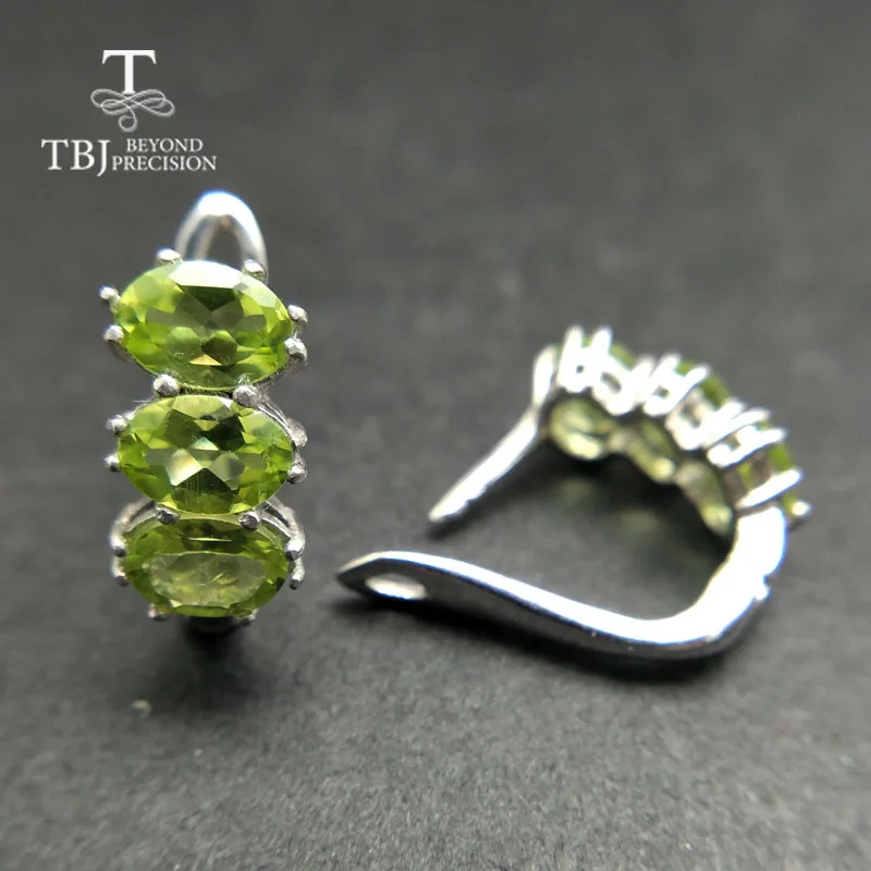 Женские серьги с натуральным зеленым Перидотом TBJ модные простые из серебра 925