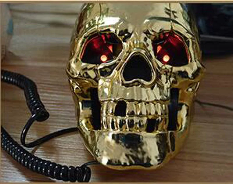 1 шт. уникальный крутой череп скелета в форме Led мигающие глаза Проводные Land Line домашний офис Настольный телефон украшение стола