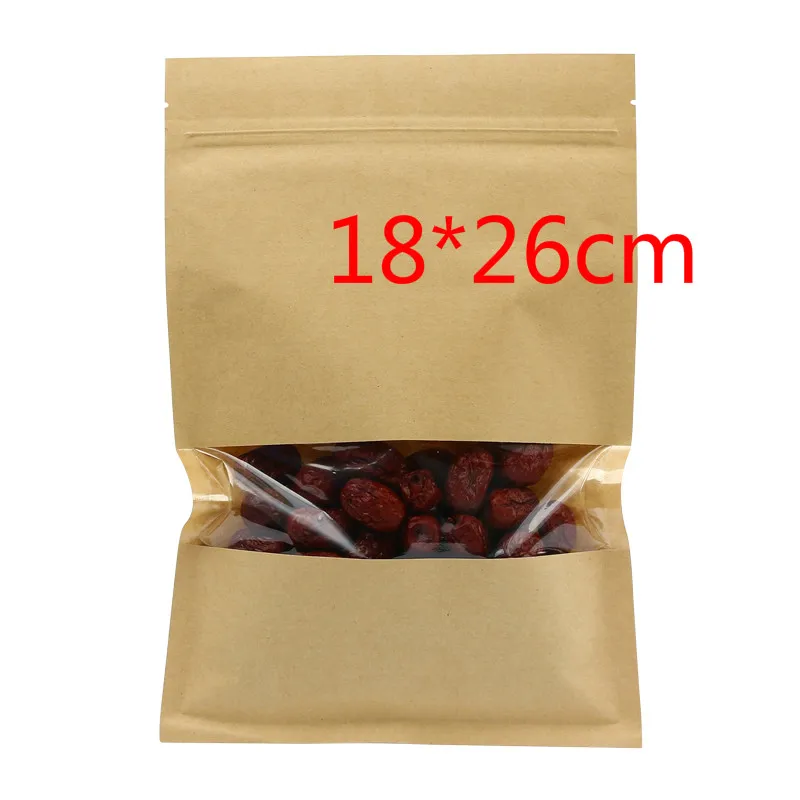 

50Pcs/ Lot 18*26cm Bean Snack Tea Heat Seal Kraft Paper Poly Packaging Pouch 7.08"x10.23" Zipper Lock Package Bag With Window