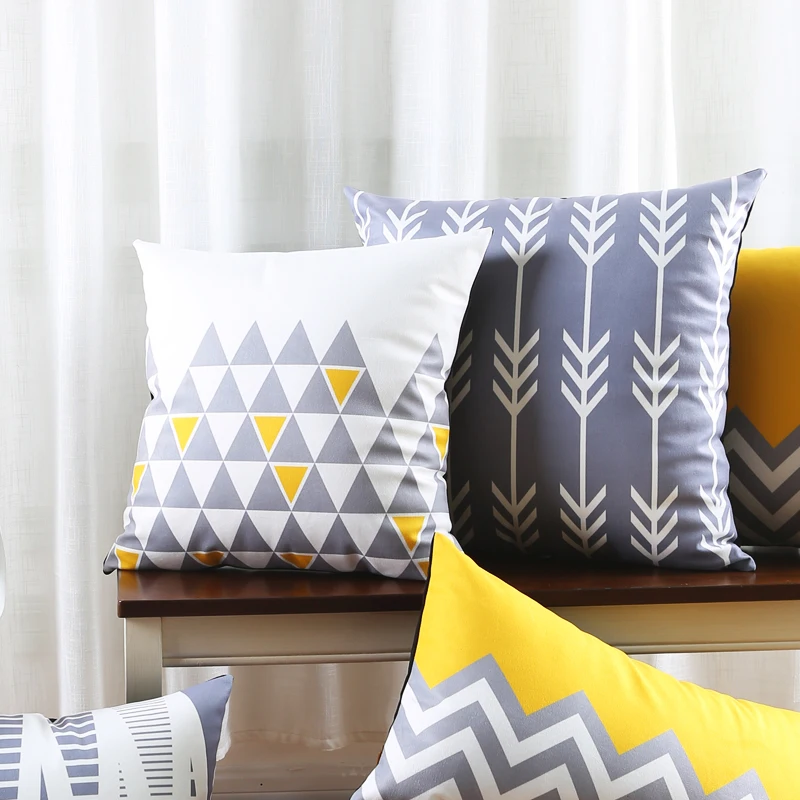 Оптовая продажа мягкая бархатная наволочка желтый серый геометрический рисунок