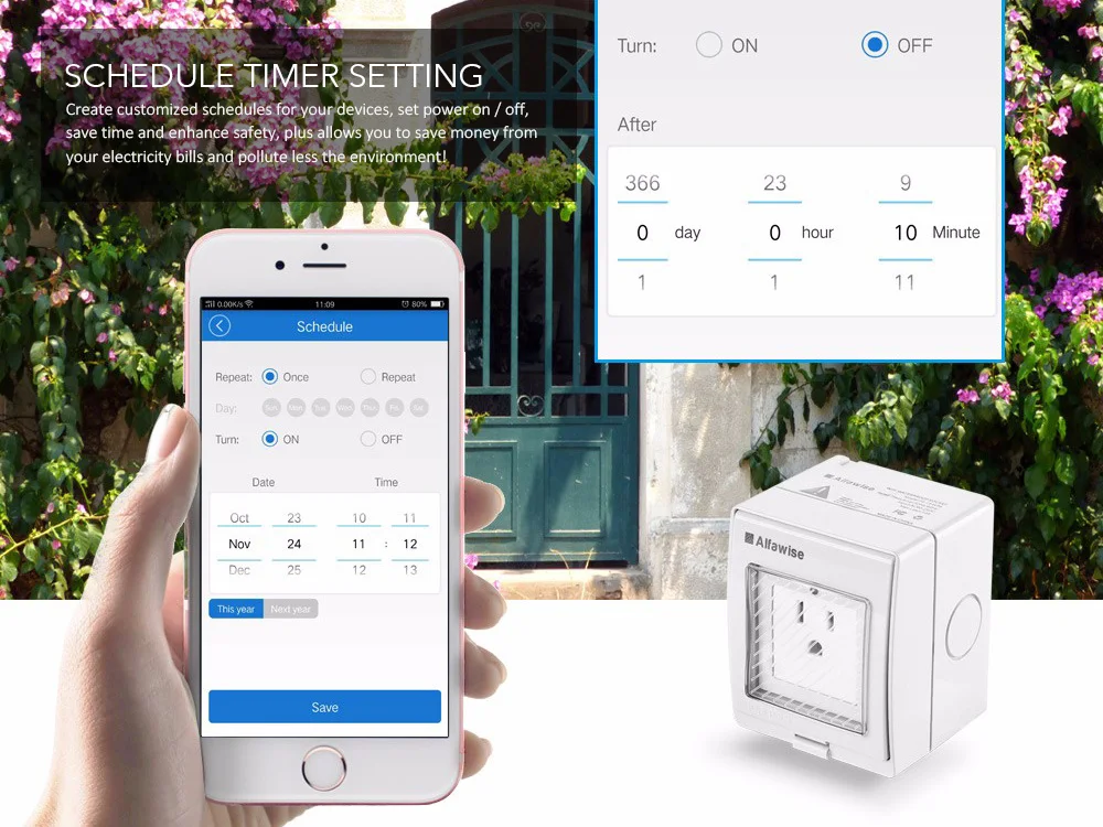 Alfawise wifi умная настенная розетка США Великобритания вилка IP55 Водонепроницаемая наружная розетка приложение Удаленная розетка электрическая розетка