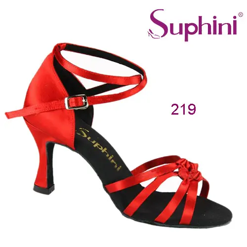 Red 7.5cm heel Suphini/ ; женская обувь для латинских танцев, сальсы; атласная обувь для латинских танцев - Цвет: Red 7.5cm heel