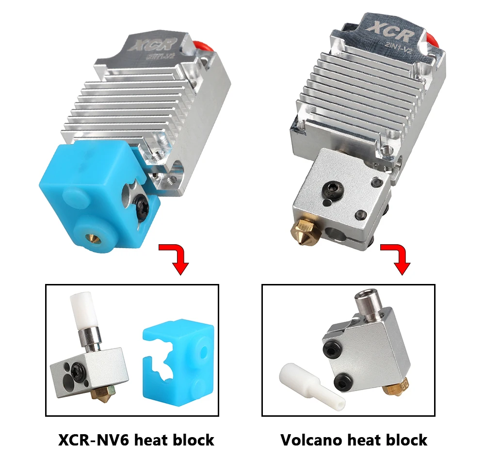 3d принтер Экструдер части XCR 2IN1-V2 hotend двухцветная печатающая головка с NV6 с подогревом 0,4/1,75 вулкан сопла 0,8 мм