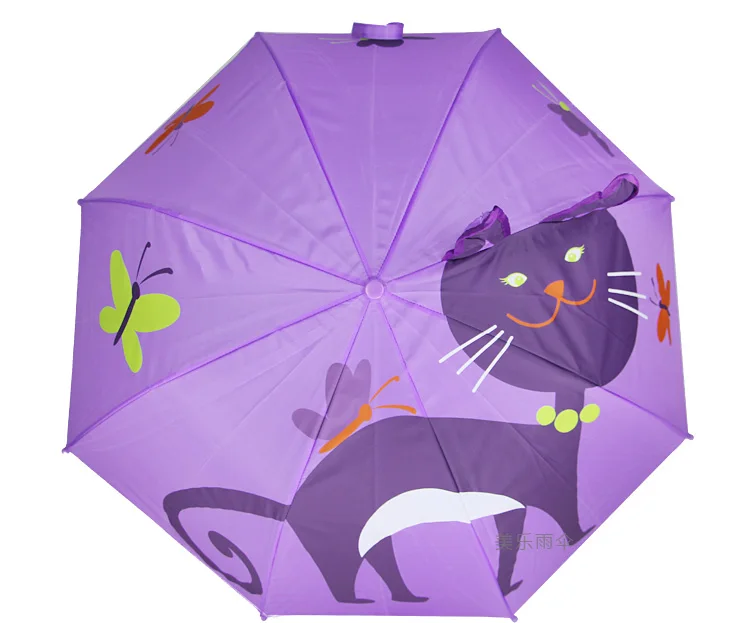 Детский зонтик высокого качества с изображением фиолетового кота и бабочки|quality