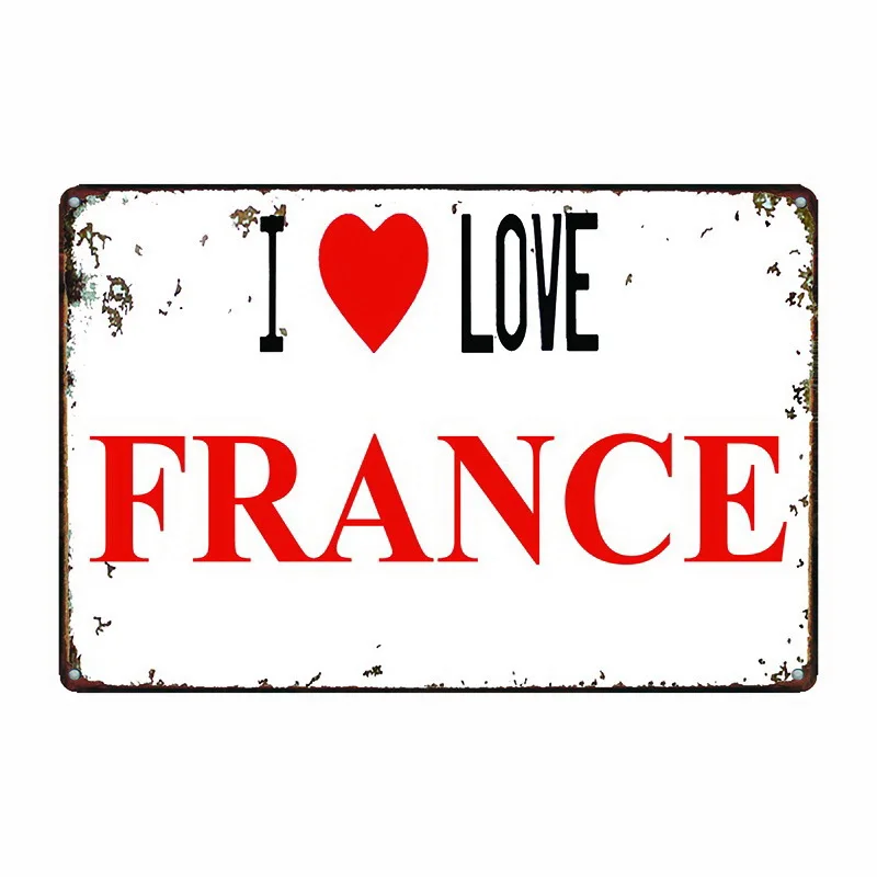 Металлическая Декоративная табличка с надписью I Love France в винтажном стиле