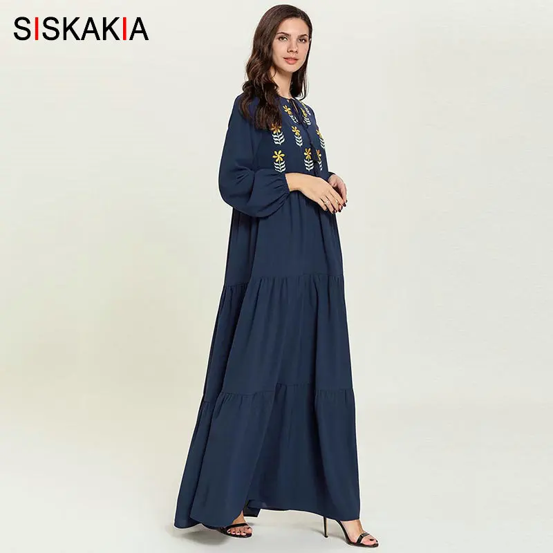 Siskakia арабское длинное платье Элегантное этническое Цветочное макси с вышивкой