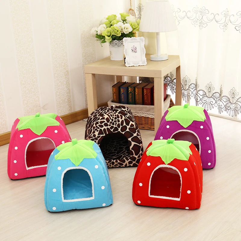 

Foldable Soft Strawberry Leopard Dog Bed Cat House Pet Mats Animal Winter Warm Cushion Basket Products Accessories Supplies Item