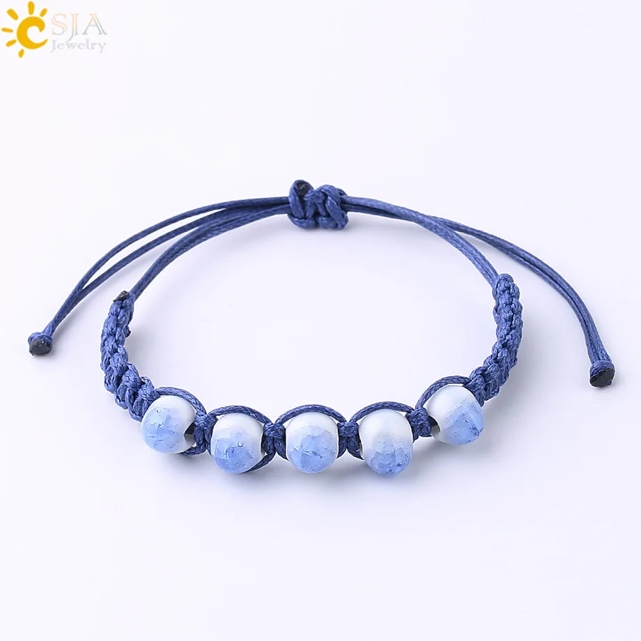Керамический браслет CSJA для женщин цветной бисер ручной работы белый и синий