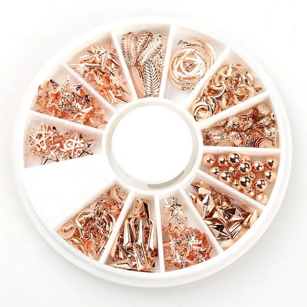 1 коробка розовое золото 3D украшения для ногтей металлическая пустотелая луна