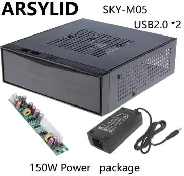 with 150W Power ARSYLID SKC-M05 HTPC mini-ITX Тонкий чехол для компьютера USB2.0 Поддержка USB3.0 горизонтальный мини Чехол 20,5*19*6 см 60 Вт 84 Вт 120 Вт 150 Вт - Цвет: with 150W Power
