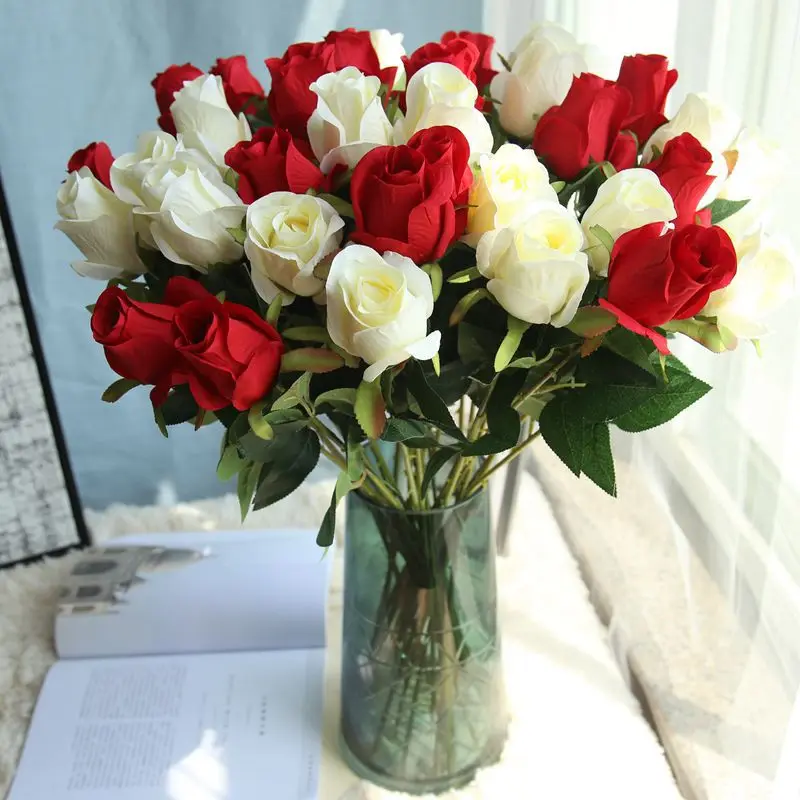 

Wedding Decoration PU Artificial Rose Flowers Silk Fake Eustoma Fleurs Plush Hogar Christmas Plants Home Plantas Arrange