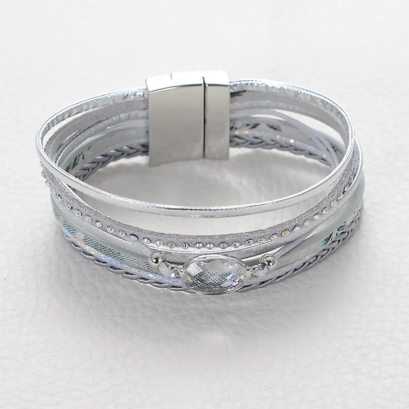Miasol Trendy Leather Bracelet Rhinestone Wrap Multilayer Crystal Bracelets&ampBangles for Women Feminino Pulseras Mulher Jewelry |