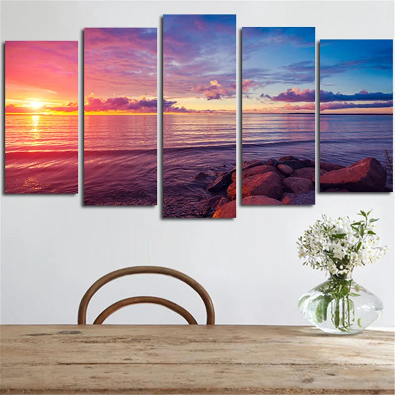 5 Pcs No Frame Wall Art Modular Tableau Picture Stone Is Land Sunset Modern Paintings Home Decor Living Room Canvas Print | Дом и сад