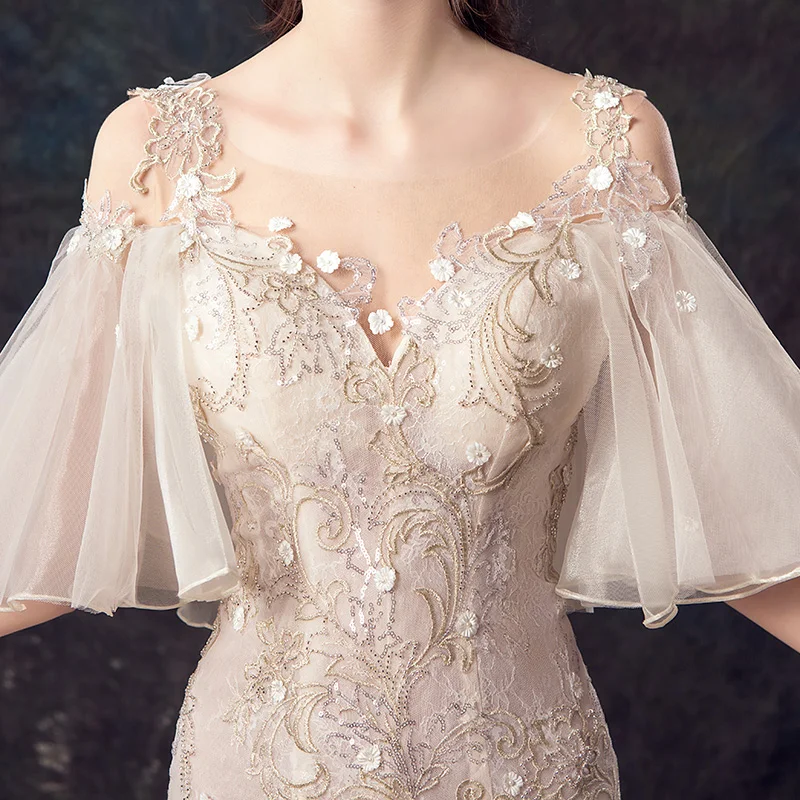 Кружевное платье SSYfashion длина до пола с рукавами-фонариками на шнурках | Свадьбы и