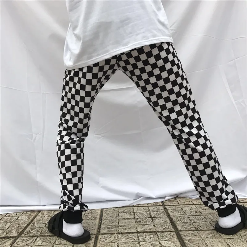 Женские обтягивающие брюки черные белые клетчатые свободные Повседневная