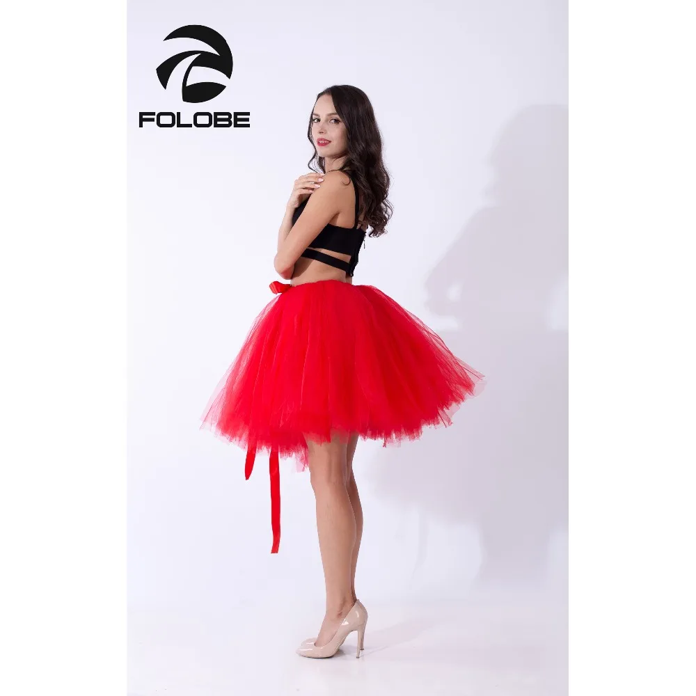 

FOLOBE Red Handmade Midi Tulle Skirts Tutu Skirts Women Ball Gown Party Petticoats faldas saia jupe TT010