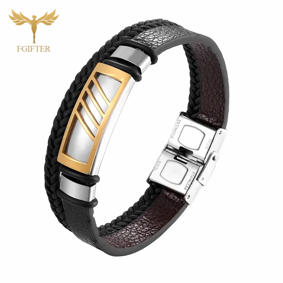 Multi Layer bracelet Fashion Charm Bracelet Gold Black Geometric Stainless Steel Accessory Multi Layer Leather Bracelets Bangles for Women Men - Metal Color: Multi Layer bracelet