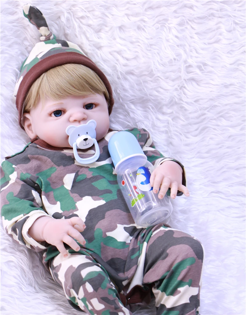 Силиконовая кукла reborn для новорожденных мальчиков 22 дюйма 55 см блонд волосы
