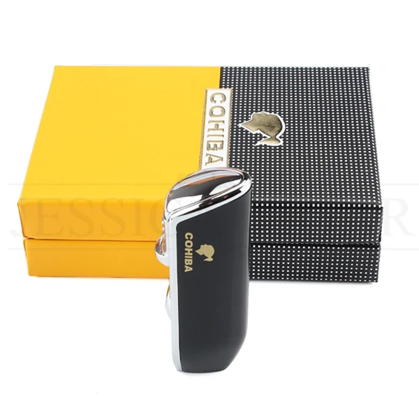 COHIBA металлический сигарный фонарь, зажигалка, ветрозащитная карманная струйная сигаретная зажигалка, многоразовая Бутановая Зажигалка, Пуро зажигалка, подарочная коробка - Цвет: Зеленый