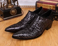 british mens shoes high heels black genuine leather pointed toe dress shoes snake skin rivets business office oxford male shoes