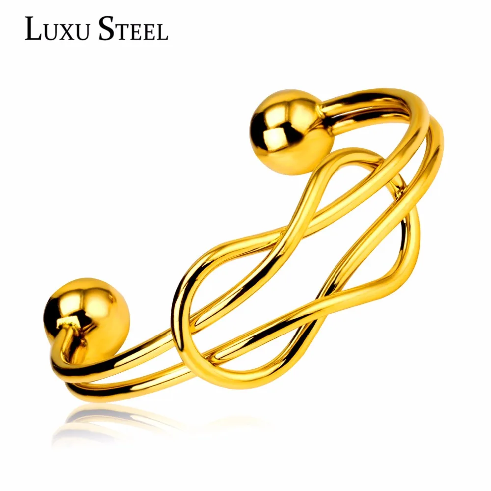 Женские золотые браслеты манжеты LUXUSTEEL вечерние из нержавеющей стали с золотыми