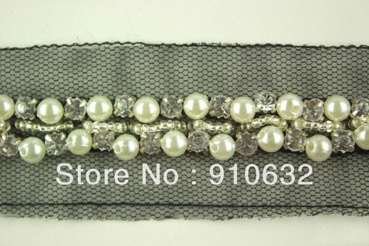 1 ярд черные кружева и жемчужные кристаллы цвета слоновой кости отделка бисером