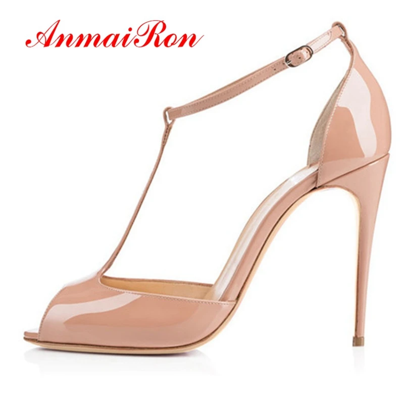 

ANMAIRON PU High Heels Sandals Women Basic Casual Slip-On Summer Fashion Shoes Women Big Size 35-45 LY1204