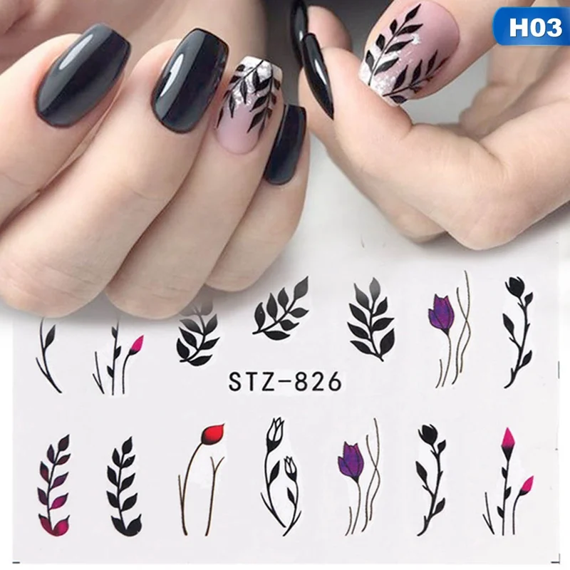 03 21 Designs Nail Sticker Set Jungle Green Leaves Flower Leaf Slider DIY Nail Art Water Transfer Decal Manicure Tool - Цвет: 03