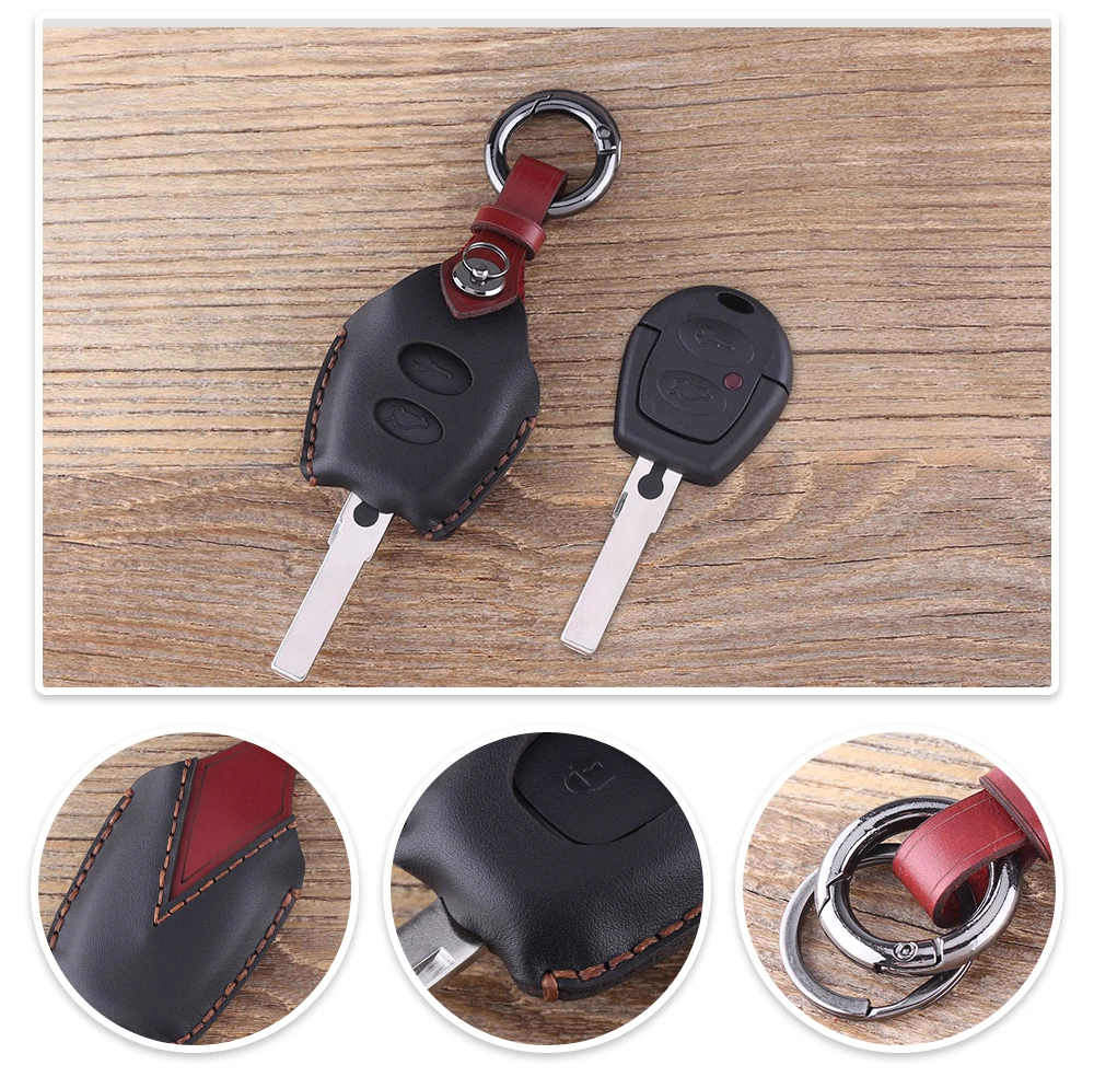 Чехол KEYYOU из натуральной кожи с 2 кнопками для VOLKSWAGEN VW Passat Polo Golf Sharan Bora, чехол для ключей, брелок для ключей автомобиля